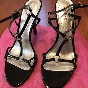 Guess Shiny Black Strappy Heels
